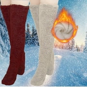 YYYTop 2 Pairs Womens Over Knee High Fuzzy Socks Soft Cozy Fleece Tube Socks Warm Winter Home Sleeping Socks for Women Thigh High Stockings Long Leg Warmers Pack